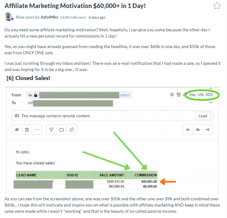Wealthy Affiliate - Success story 60K in sales