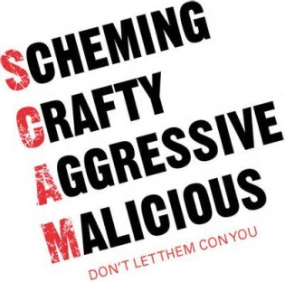 SCAM as an acronym of Scheming, Crafty, Aggressive, Malicious