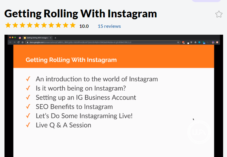 Screenshot of a video training on building your Instagram account and following