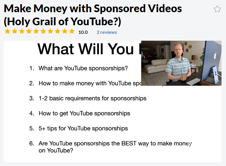 Wealthy Affiliate training on how to make money on YouTube with sponsored videos