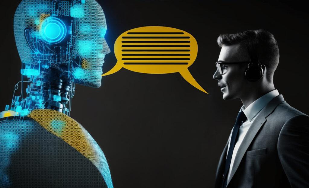 Human talking to a robot to translate languages
