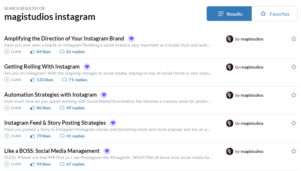 List of some of the Instagram trainings available at Wealthy Affiliate