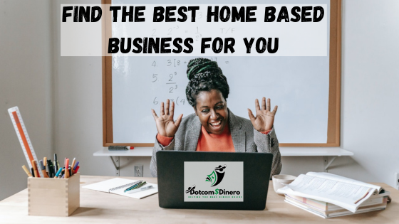 best home based businesses featured image - Lady working on her laptop at her desk with her hands up and a look of surprise on her face as she finds the best home based business for her.