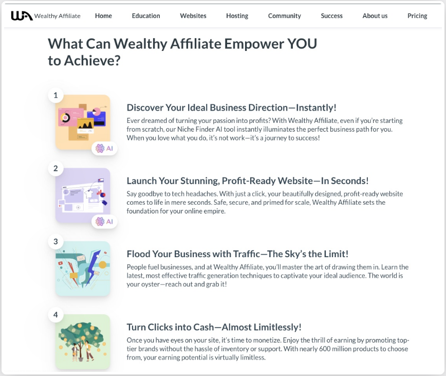 diagram of what you can achieve at wealthy affiliate