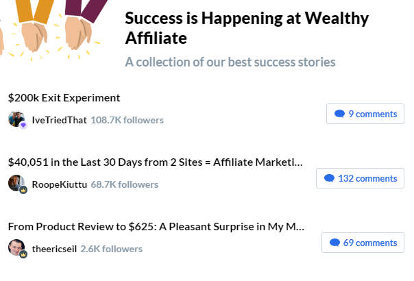 success stories from Wealthy Affiliate members