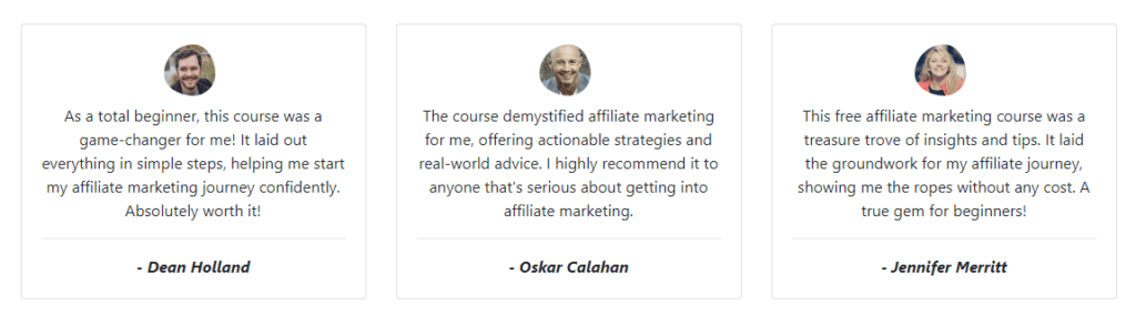 Free Affiliate Marketing Course Student Testimonials