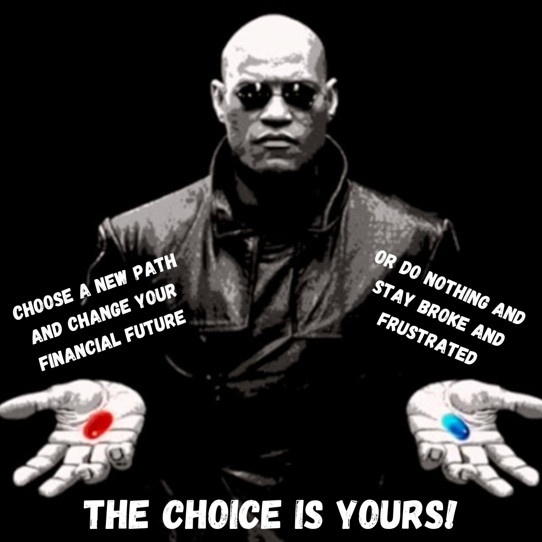 Morpheus from the Matrix Movie with a red pill in one hand and a blue pill in the other - the choice is yours