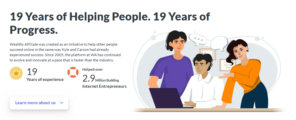 Graphic of Wealthy Affiliate's 19 years in business.