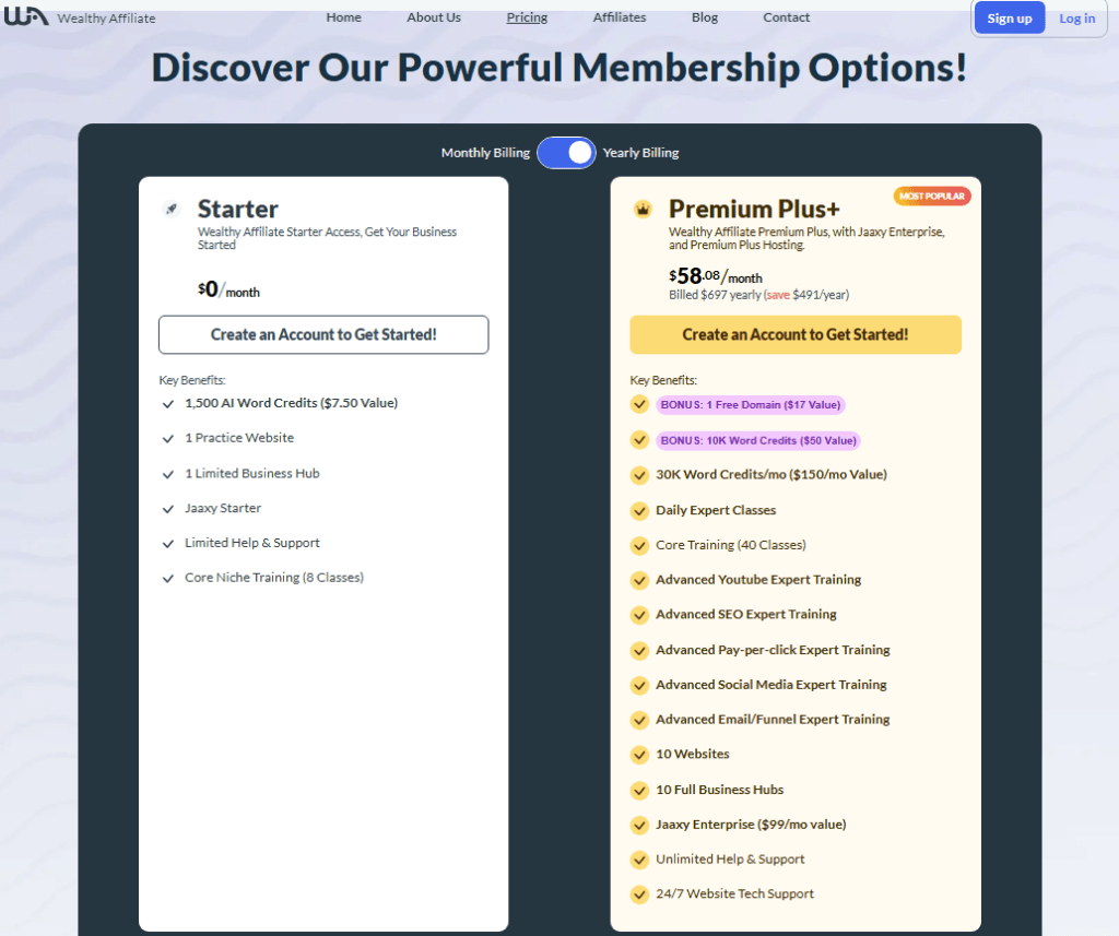 wealthy affiliate pricing 2025
